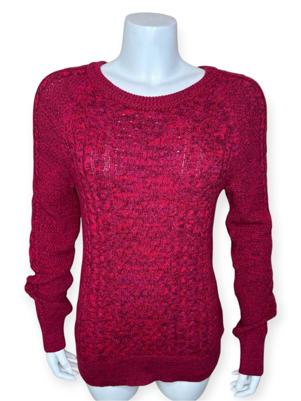 GAP Cabke Knit Sweater M Red Marled Crew Pullover Cotton